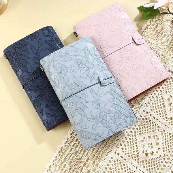 Caderno Diário de Anotações Capa Couro Floral A6