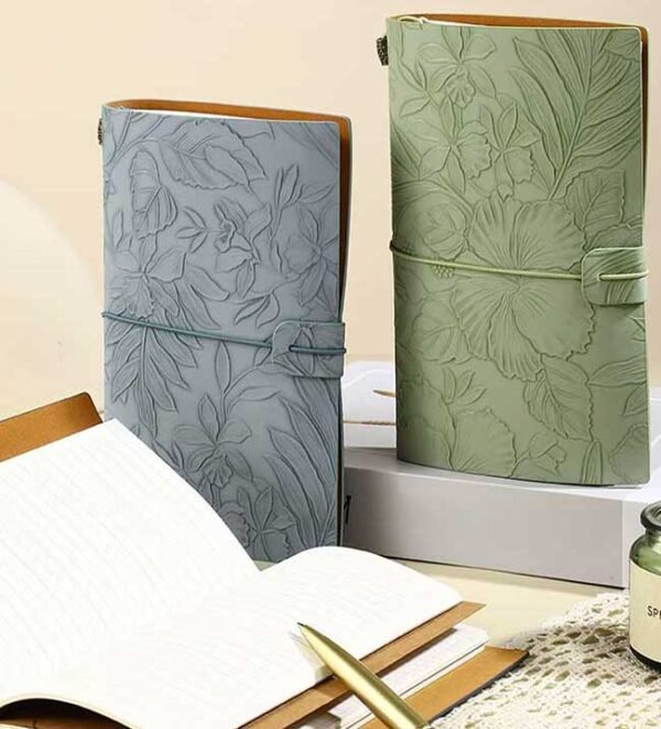 Caderno Diário de Anotações Capa Couro Floral A6 - Linora