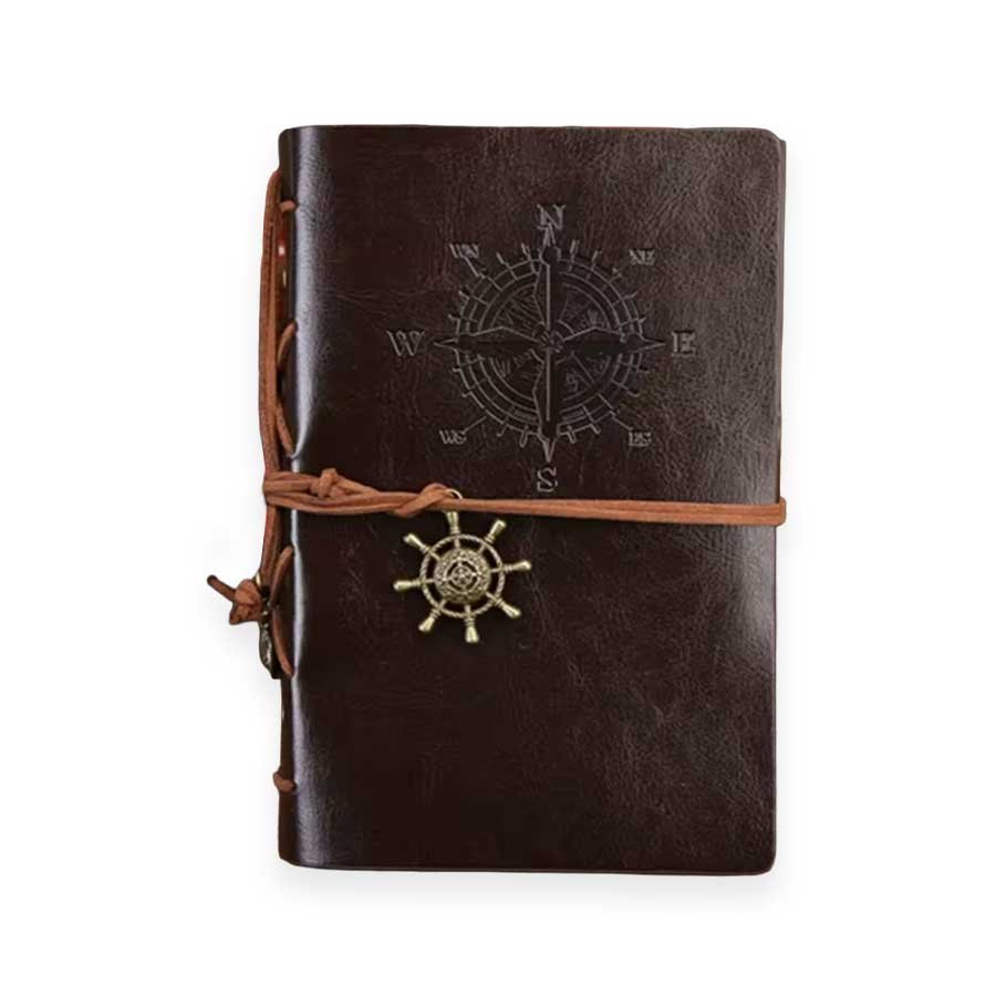 Caderno de Anotações Argolado Capa Couro Retrô Viagem A5 - Linora