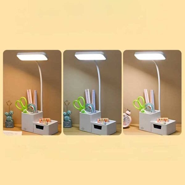 Luminária de Mesa 3 Cores USB c/ Porta Canetas - Linora