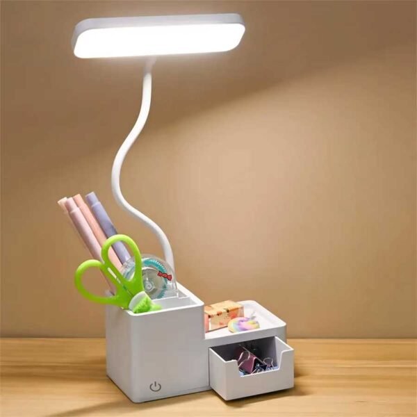 Luminária de Mesa 3 Cores USB c/ Porta Canetas - Linora